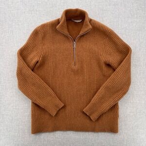 Everlane Wool Half Zip Ribbed Sweater Men M (fits Small) Camel Tan Mock Neck